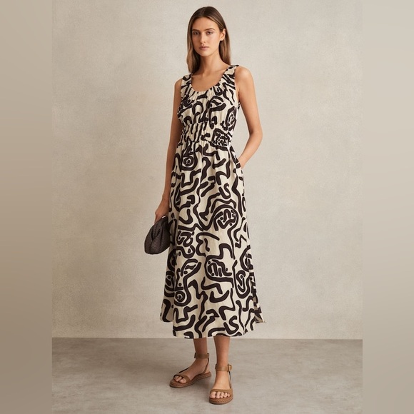 NWOT - Reiss Brown/Ivory Akari Linen-Blend Printed Shirred Midi Dress - Size 0 - threedaughtersproperties.com NWOT - Reiss Brown/Ivory Akari Linen-Blend Printed Shirred Midi Dress - Size 0 - threedaughtersproperties.com